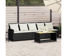 Lauko baldų komplektas Sodo sofa, 5 vietų, su pagalvėlėmis, juoda, poliratanas