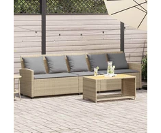 Lauko baldų komplektas Sodo sofa, 5 vietų, su pagalvėlėmis, smėlio spalvos, poliratanas