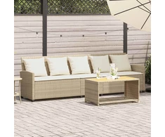 Lauko baldų komplektas Sodo sofa, 5 vietų, su pagalvėlėmis, smėlio spalvos, poliratanas