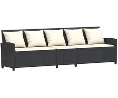 Lauko baldų komplektas Sodo sofa, 5 vietų, su pagalvėlėmis, juoda, poliratanas