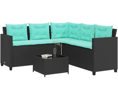 Lauko baldų komplektas Sodo sofa su stalu ir pagalvėlėmis, L formos, juodas, poliratanas