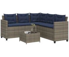 Lauko baldų komplektas Sodo sofa su stalu ir pagalvėlėmis, L formos, pilka, poliratanas
