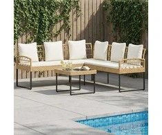 Sodo Sofų Rinkinys 2 pcs Natūrali Poli Rattan Plienas