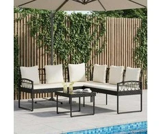 Sodo Sofų Rinkinys 2 pcs Juoda ir kreminė Poli Rattan Plienas