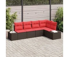 Lauko baldų komplektas Sodo Sofų Rinkinys su pagalve 5 pcs Ruda poliratanas