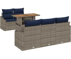 Lauko baldų komplektas Sodo Sofų Rinkinys su saugykla 6 pcs Pilka Poli ratanas