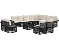 Lauko baldų komplektas Sodo Sofų Rinkinys 13 pcs Juoda ir kreminė balta poliratanas