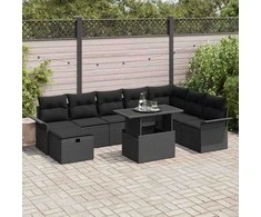 Lauko baldų komplektas Sodo Sofų Rinkinys su pagalve 9 pcs Juoda Poli ratanas
