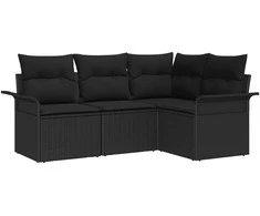 Lauko baldų komplektas Sodo Sofų Rinkinys su saugykla 4 pcs Juoda poliratanas
