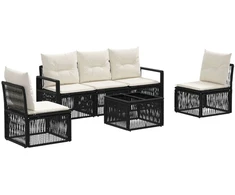Lauko baldų komplektas Sodo Sofų Rinkinys 6 pcs Juoda poliratanas