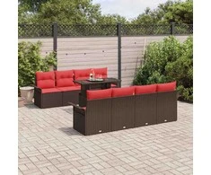 Lauko baldų komplektas Sodo Sofų Rinkinys su pagalve 9 pcs Ruda Poli ratanas