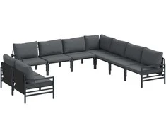 Sodo Sofų Rinkinys su pagalve 9 pcs Juoda Plienas