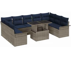 Lauko baldų komplektas Sodo Sofų Rinkinys su pagalve 10 pcs Pilka Poli ratanas