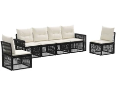 Lauko baldų komplektas Sodo Sofų Rinkinys 6 pcs Juoda ir kreminė balta poliratanas