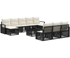 Lauko baldų komplektas Sodo Sofų Rinkinys 11 pcs Juoda poliratanas