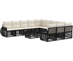Lauko baldų komplektas Sodo Sofų Rinkinys 12 pcs Juoda ir kreminė balta poliratanas