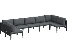 Sodo Sofų Rinkinys su pagalve 7 pcs Juoda Plienas
