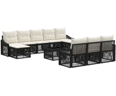 Lauko baldų komplektas Sodo Sofų Rinkinys 11 pcs Juoda poliratanas
