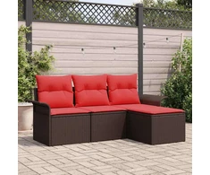 Lauko baldų komplektas Sodo Sofų Rinkinys su pagalve 4 pcs Ruda poliratanas