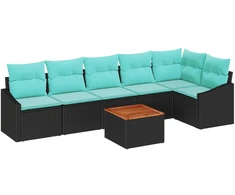 Lauko baldų komplektas Sodo Sofų Rinkinys su pagalve 7 pcs Juoda poliratanas