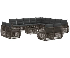 Lauko baldų komplektas Sodo Sofų Rinkinys 14 pcs Pilka ir tamsiai pilka poliratanas