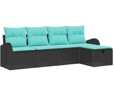 Lauko baldų komplektas Sodo Sofų Rinkinys su pagalve 5 pcs Juoda Poli ratanas