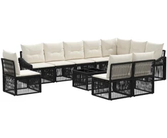 Lauko baldų komplektas Sodo Sofų Rinkinys 11 pcs Juoda poliratanas
