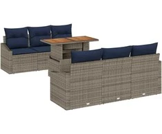 Lauko baldų komplektas Sodo Sofų Rinkinys su saugykla 7 pcs Pilka Poli ratanas