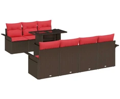 Lauko baldų komplektas Sodo Sofų Rinkinys su pagalve 8 pcs Ruda poliratanas