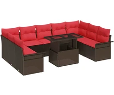 Lauko baldų komplektas Sodo Sofų Rinkinys su pagalve 10 pcs Ruda Poli ratanas