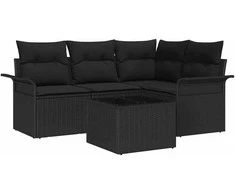 Lauko baldų komplektas Sodo Sofų Rinkinys su saugykla 5 pcs Juoda poliratanas