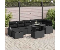 Sodo Sofų Rinkinys su pagalve 8 pcs Juoda Poli ratanas