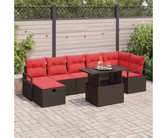 Lauko baldų komplektas Sodo Sofų Rinkinys su pagalve 8 pcs Ruda Poli ratanas