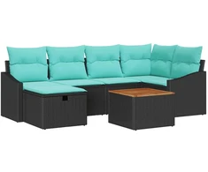 Lauko baldų komplektas Sodo Sofų Rinkinys su pagalve 7 pcs Juoda poliratanas