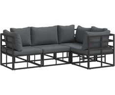 Sodo Sofų Rinkinys su pagalve 4 pcs Juoda Aliuminis