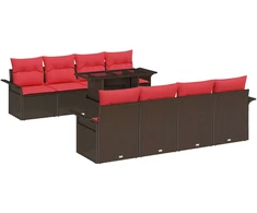 Lauko baldų komplektas Sodo Sofų Rinkinys su pagalve 8 pcs Ruda poliratanas