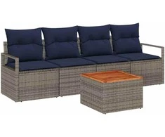 Lauko baldų komplektas Sodo Sofų Rinkinys su pagalve 5 pcs Pilka poliratanas