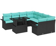 Lauko baldų komplektas Sodo Sofų Rinkinys su pagalve 9 pcs Juoda Poli ratanas