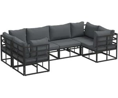 Sodo Sofų Rinkinys su pagalve 6 pcs Juoda Aliuminis