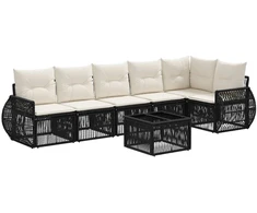 Lauko baldų komplektas Sodo Sofų Rinkinys 7 pcs Juoda ir kreminė balta poliratanas