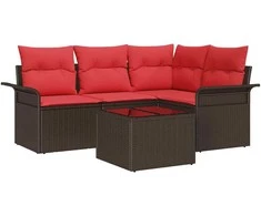 Lauko baldų komplektas Sodo Sofų Rinkinys su saugykla 5 pcs Ruda poliratanas