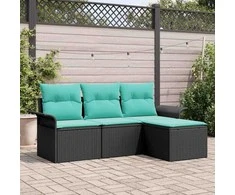 Lauko baldų komplektas Sodo Sofų Rinkinys su pagalve 4 pcs Juoda poliratanas