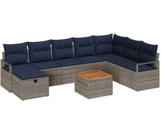 Lauko baldų komplektas Sodo Sofų Rinkinys su pagalve 9 pcs Pilka poliratanas