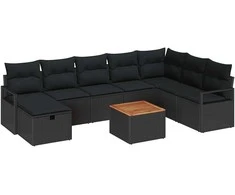 Lauko baldų komplektas Sodo Sofų Rinkinys su pagalve 9 pcs Juoda Poli ratanas