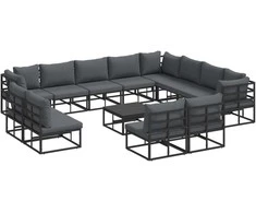 Sodo Sofų Rinkinys su pagalve 13 pcs Juoda Aliuminis