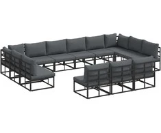 Sodo Sofų Rinkinys su pagalve 13 pcs Juoda Aliuminis
