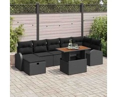 Lauko baldų komplektas Sodo Sofų Rinkinys 8 pcs Juoda poliratanas