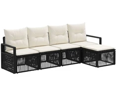 Lauko baldų komplektas Sodo Sofų Rinkinys 4 pcs Juoda poliratanas