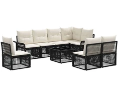 Lauko baldų komplektas Sodo Sofų Rinkinys 9 pcs Juoda poliratanas