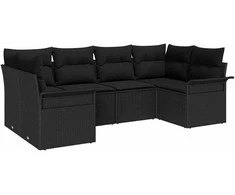 Sodo Sofų Rinkinys su saugykla 6 pcs Juoda Poli ratanas